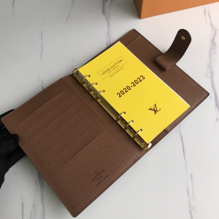 Louis Vuitton Womens Mens Bags Handbags Luxury Brand MEDIUM RING AGENDA COVER R20105 Monogram canvas, cross grain leather lining