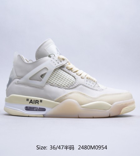 Off-White x Air Jordan AJ4 Retro'Cream/Sail'“OW Men Womens Shoes 2480M0954 with Original Box
