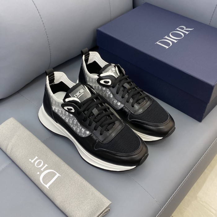 Dior Men Shoes Fashion B25 RUNNER SNEAKER Black Dior Oblique Canvas And Suede with Original Box
