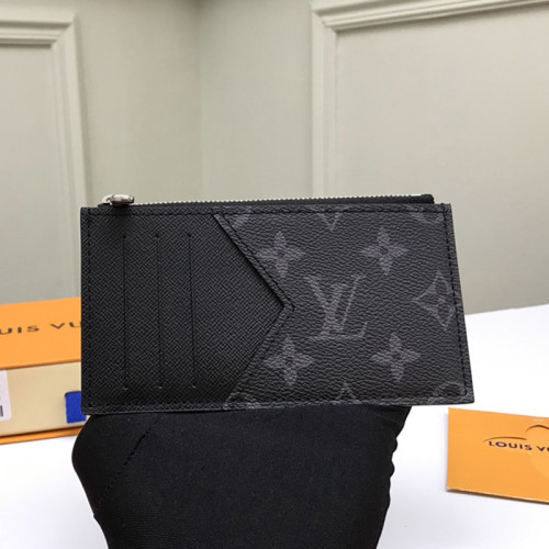 Louis Vuitton Womens Mens Bags Handbags Luxury Brand COIN CARD HOLDER M30271 Black Taïga cowhide leather and Monogram Eclipse coated canvas with Original Box