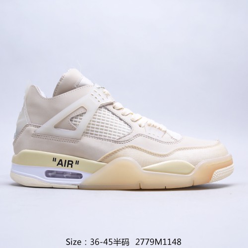 Off-White x Air Jordan AJ4 Retro'Cream/Sail'“OW Men Womens Shoes 2779M1148 with Original Box