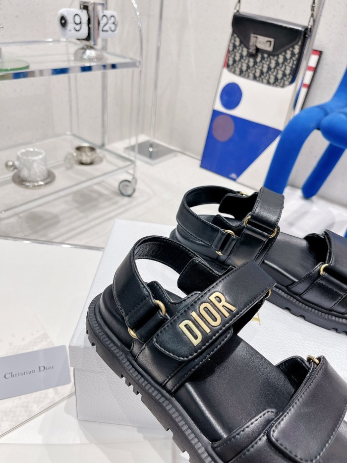 Dior Women Shoes Sandals Luxury Brand DIORACT SANDAL Black Lambskin with Original Box KCQ547LAB_S900