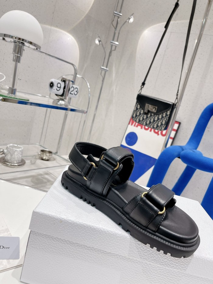 Dior Women Shoes Sandals Luxury Brand DIORACT SANDAL Black Lambskin with Original Box KCQ547LAB_S900