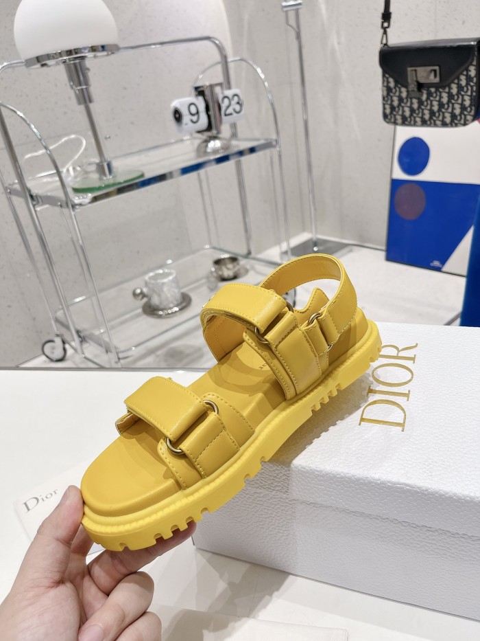 Dior Women Shoes Sandals Luxury Brand DIORACT SANDAL Yellow Lambskin with Original Box