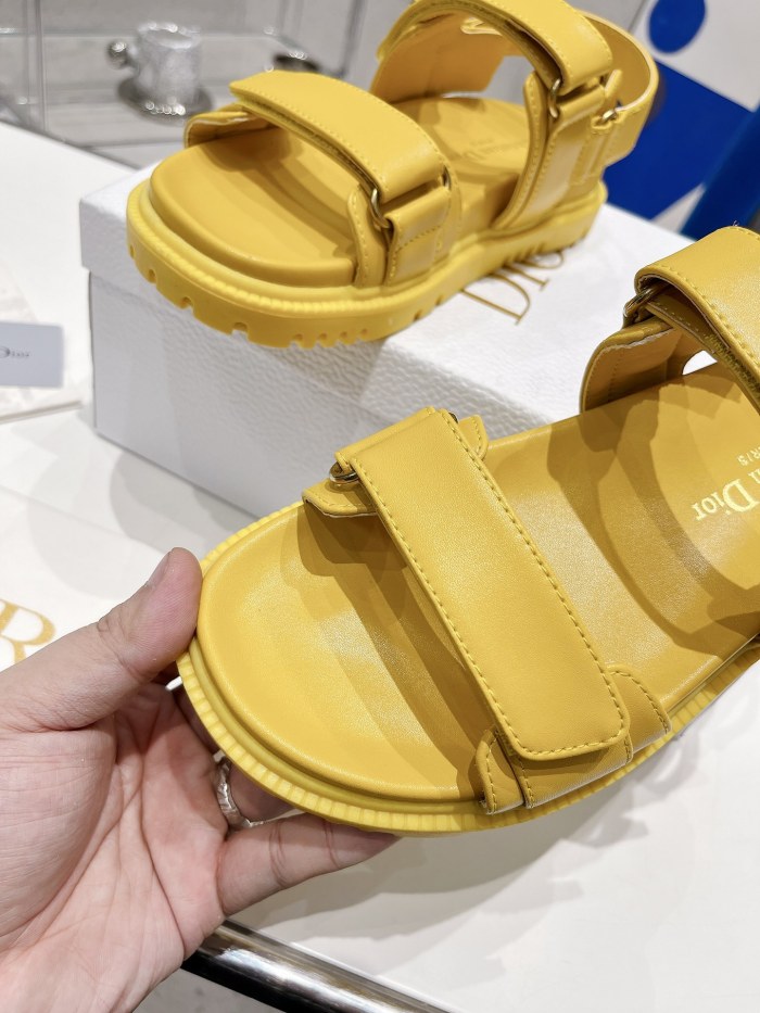 Dior Women Shoes Sandals Luxury Brand DIORACT SANDAL Yellow Lambskin with Original Box