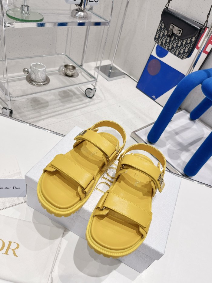 Dior Women Shoes Sandals Luxury Brand DIORACT SANDAL Yellow Lambskin with Original Box