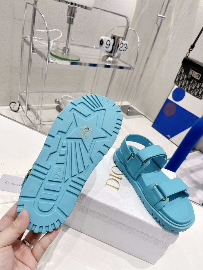 Dior Women Shoes Sandals Luxury Brand DIORACT SANDAL Cornflower Blue Lambskin with Original Box KCQ547LAB_S11N