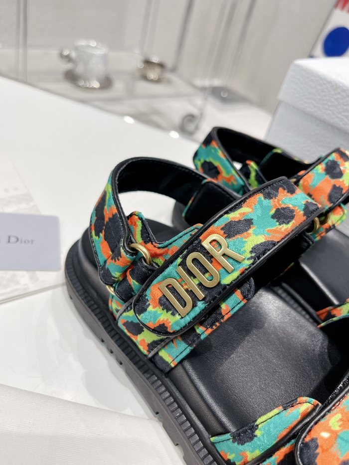 Dior Women Shoes Sandals Luxury Brand DIORACT SANDAL Multicolor Printed Silk with Original Box KCQ549MZS_S57P