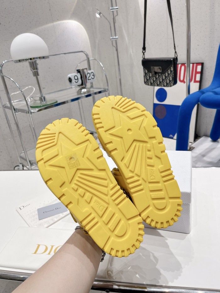 Dior Women Shoes Sandals Luxury Brand DIORACT SANDAL Yellow Lambskin with Original Box