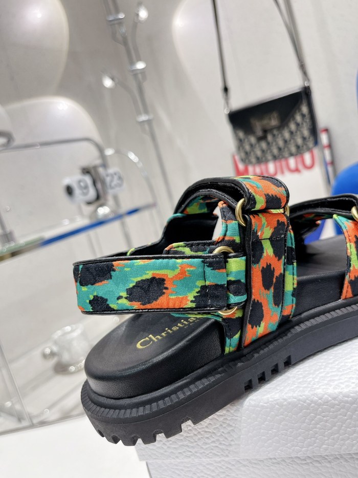 Dior Women Shoes Sandals Luxury Brand DIORACT SANDAL Multicolor Printed Silk with Original Box KCQ549MZS_S57P