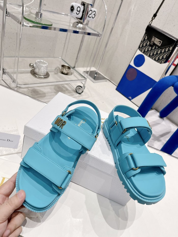 Dior Women Shoes Sandals Luxury Brand DIORACT SANDAL Cornflower Blue Lambskin with Original Box KCQ547LAB_S11N