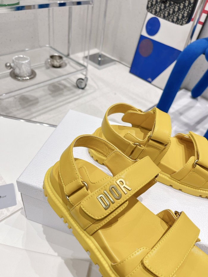Dior Women Shoes Sandals Luxury Brand DIORACT SANDAL Yellow Lambskin with Original Box