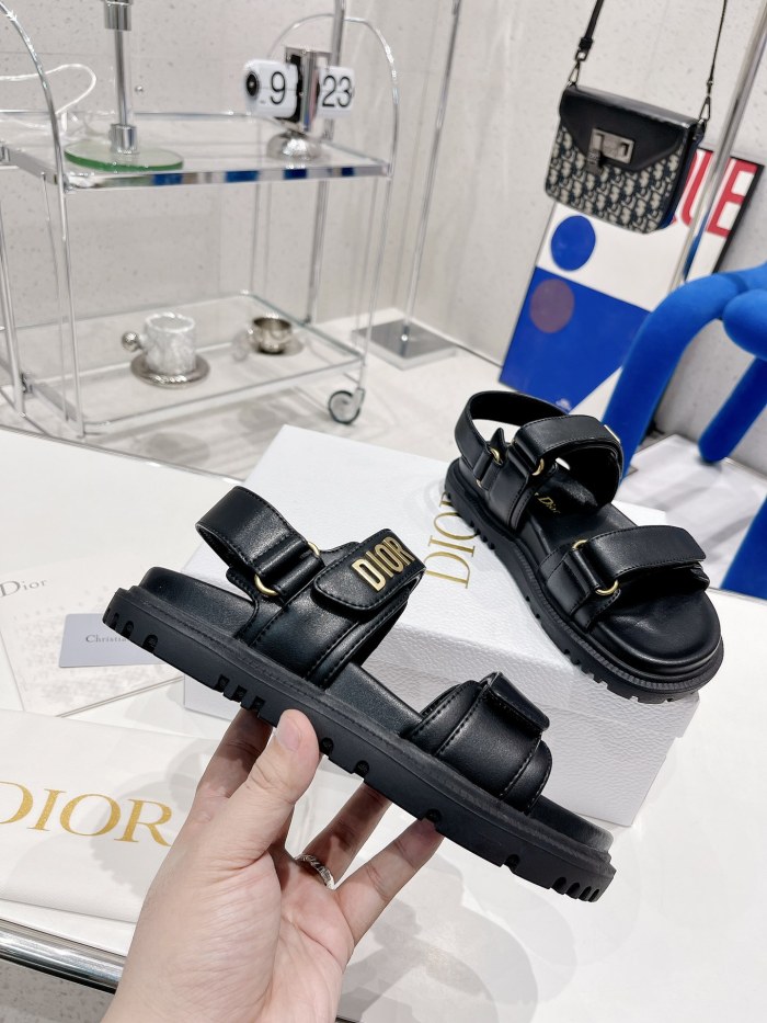 Dior Women Shoes Sandals Luxury Brand DIORACT SANDAL Black Lambskin with Original Box KCQ547LAB_S900