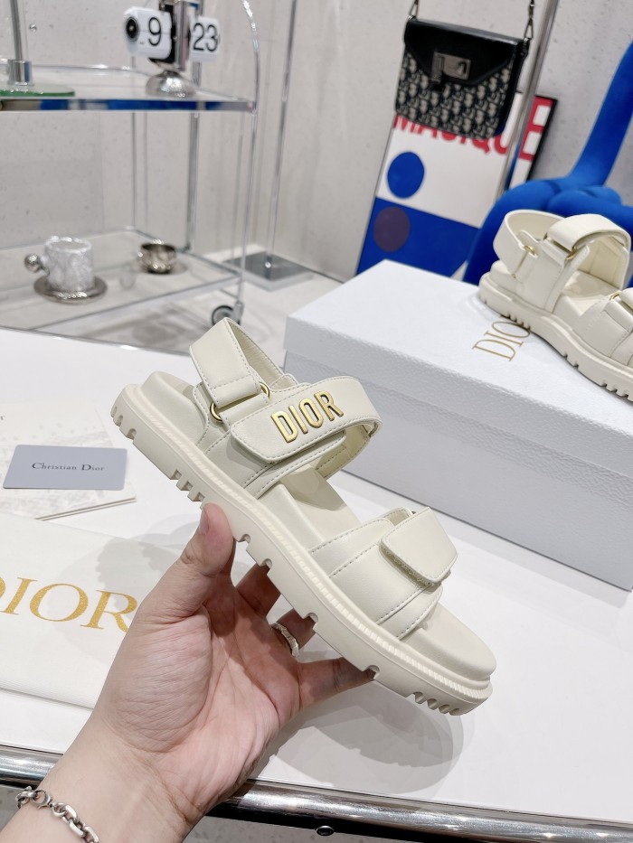 Dior Women Shoes Sandals Luxury Brand DIORACT SANDAL White Lambskin with Original Box KCQ547LAB_S03W