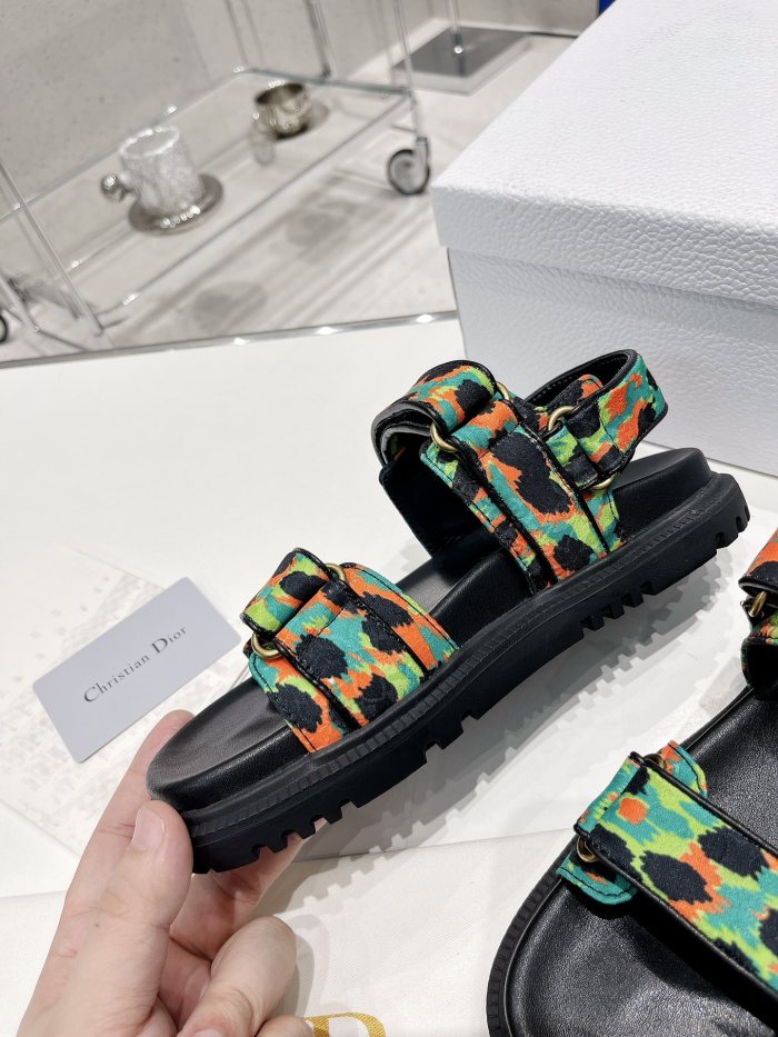 Dior Women Shoes Sandals Luxury Brand DIORACT SANDAL Multicolor Printed Silk with Original Box KCQ549MZS_S57P