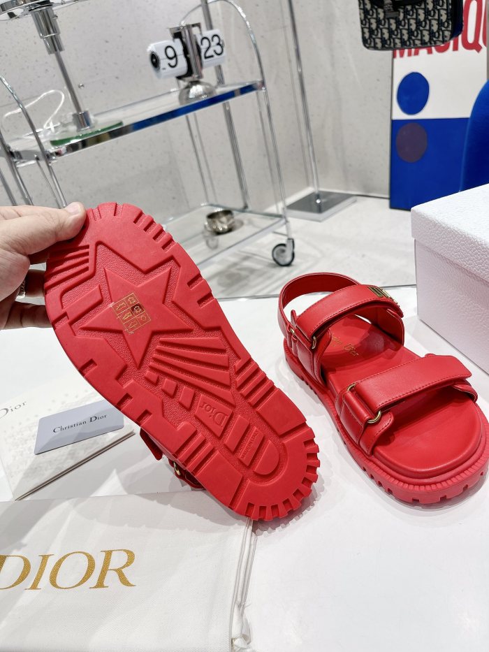 Dior Women Shoes Sandals Luxury Brand DIORACT SANDAL Red Lambskin with Original Box