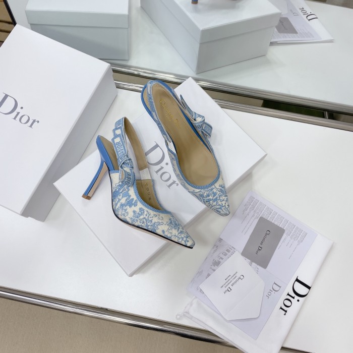 Dior Women Shoes Pumps Luxury Design Fashion Type High Heel Shoes for Wedding Style J'ADIOR SLINGBACK PUMP Cotton Embroidery with Micro Houndstooth Motif with Original Box
