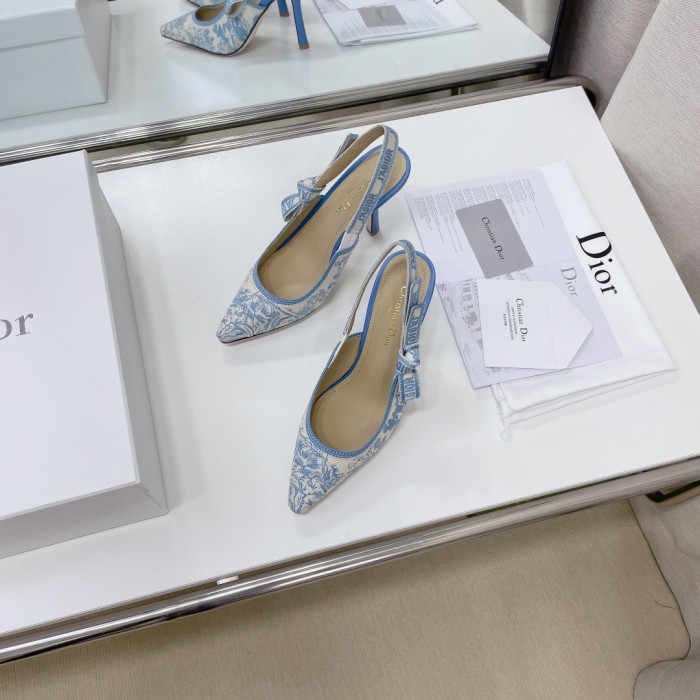 Dior Women Shoes Pumps Luxury Design Fashion Type High Heel Shoes for Wedding Style J'ADIOR SLINGBACK PUMP Cotton Embroidery with Micro Houndstooth Motif with Original Box