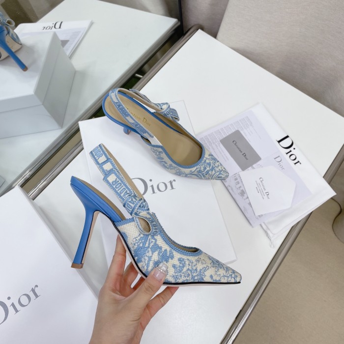 Dior Women Shoes Pumps Luxury Design Fashion Type High Heel Shoes for Wedding Style J'ADIOR SLINGBACK PUMP Cotton Embroidery with Micro Houndstooth Motif with Original Box