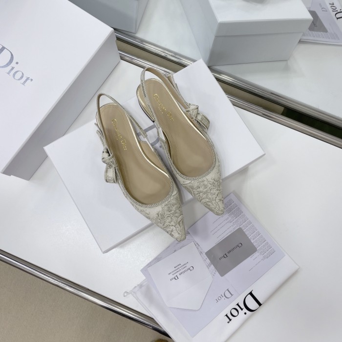 Dior Women Shoes Pumps Luxury Design Fashion Type High Heel Shoes for Wedding Style J'ADIOR SLINGBACK PUMP Cotton Embroidery with Micro Houndstooth Motif with Original Box