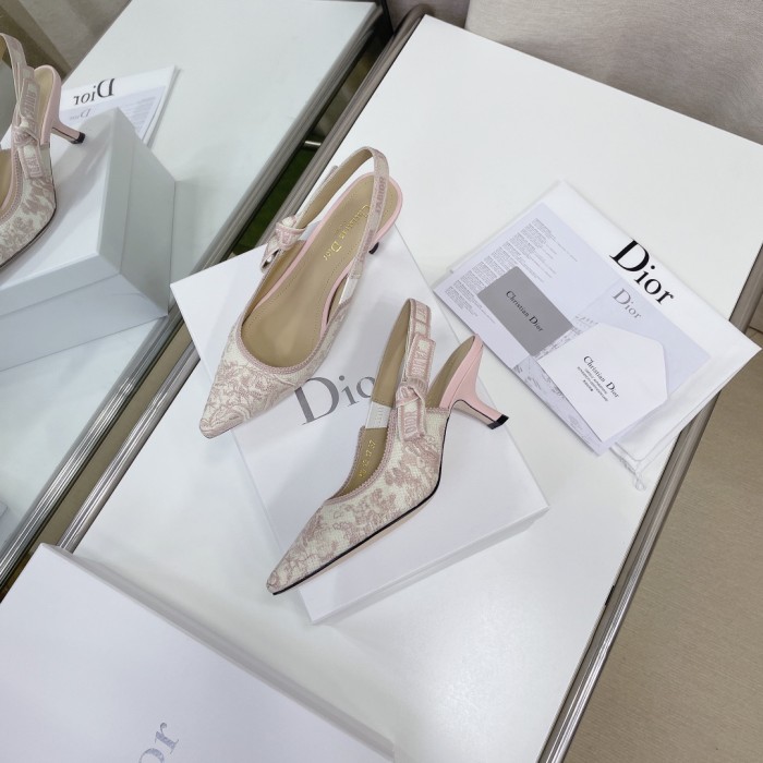 Dior Women Shoes Pumps Luxury Design Fashion Type High Heel Shoes for Wedding Style J'ADIOR SLINGBACK PUMP Cotton Embroidery with Micro Houndstooth Motif with Original Box