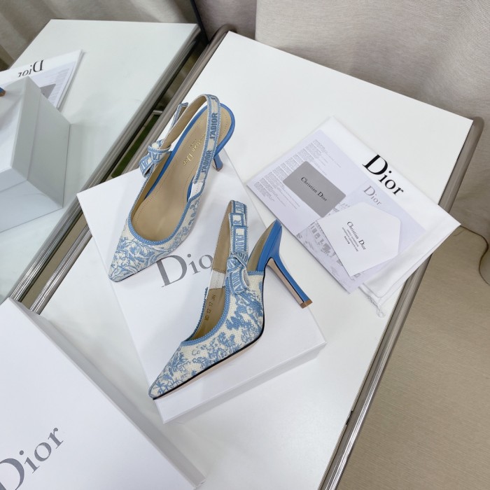 Dior Women Shoes Pumps Luxury Design Fashion Type High Heel Shoes for Wedding Style J'ADIOR SLINGBACK PUMP Cotton Embroidery with Micro Houndstooth Motif with Original Box