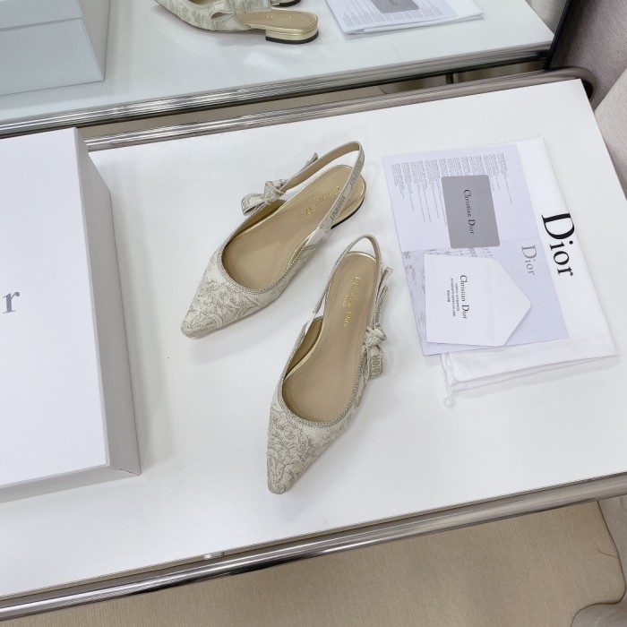 Dior Women Shoes Pumps Luxury Design Fashion Type High Heel Shoes for Wedding Style J'ADIOR SLINGBACK PUMP Cotton Embroidery with Micro Houndstooth Motif with Original Box