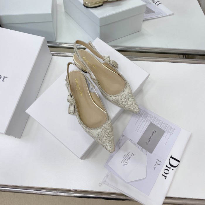 Dior Women Shoes Pumps Luxury Design Fashion Type High Heel Shoes for Wedding Style J'ADIOR SLINGBACK PUMP Cotton Embroidery with Micro Houndstooth Motif with Original Box