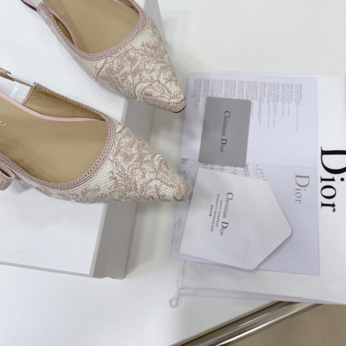 Dior Women Shoes Pumps Luxury Design Fashion Type High Heel Shoes for Wedding Style J'ADIOR SLINGBACK PUMP Cotton Embroidery with Micro Houndstooth Motif with Original Box