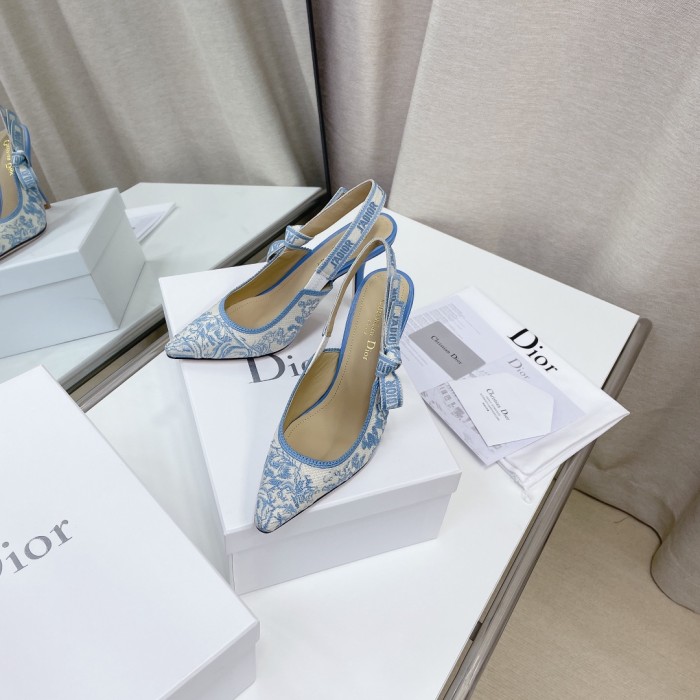 Dior Women Shoes Pumps Luxury Design Fashion Type High Heel Shoes for Wedding Style J'ADIOR SLINGBACK PUMP Cotton Embroidery with Micro Houndstooth Motif with Original Box