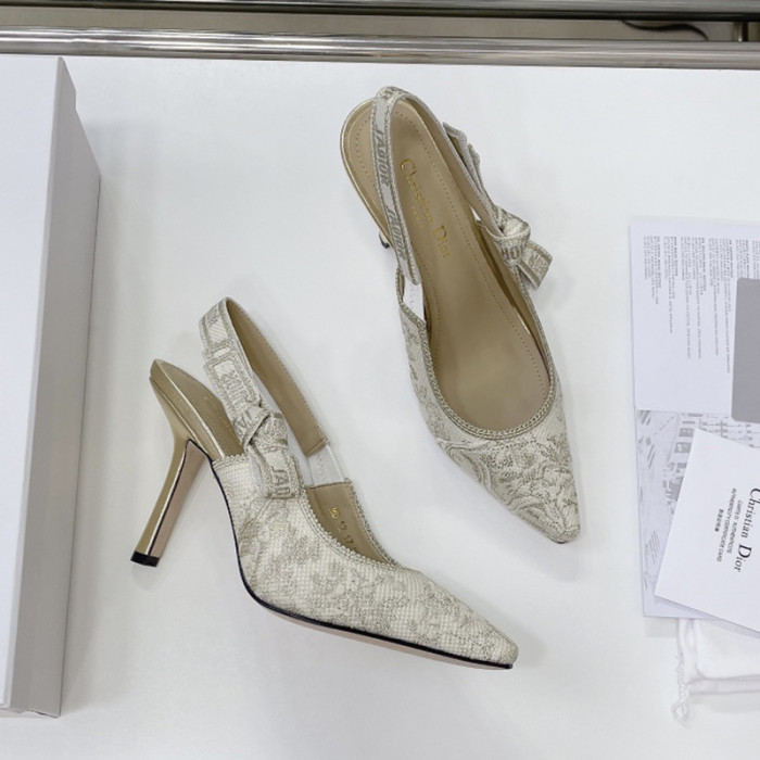 Dior Women Shoes Pumps Luxury Design Fashion Type High Heel Shoes for Wedding Style J'ADIOR SLINGBACK PUMP Cotton Embroidery with Micro Houndstooth Motif with Original Box