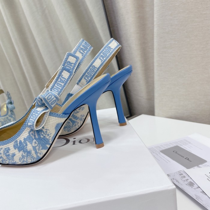 Dior Women Shoes Pumps Luxury Design Fashion Type High Heel Shoes for Wedding Style J'ADIOR SLINGBACK PUMP Cotton Embroidery with Micro Houndstooth Motif with Original Box