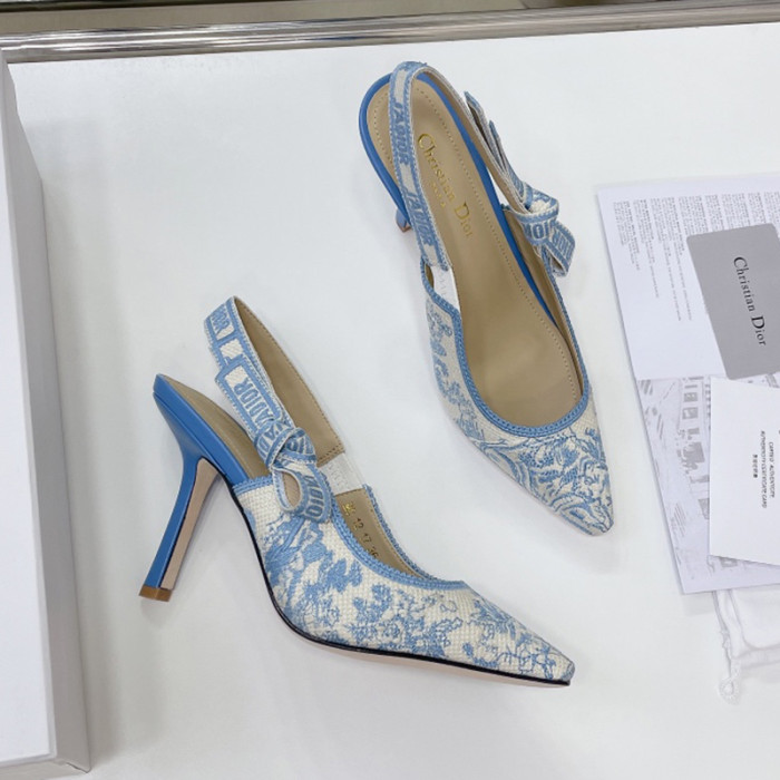 Dior Women Shoes Pumps Luxury Design Fashion Type High Heel Shoes for Wedding Style J'ADIOR SLINGBACK PUMP Cotton Embroidery with Micro Houndstooth Motif with Original Box