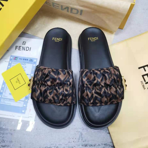 Fendi Womens Shoes Sandals Slippers Luxury Brand Fendi Feel Brown Satin Sandals Summer Slippers for Women with Original Box 8X8142AE7SF0R7V