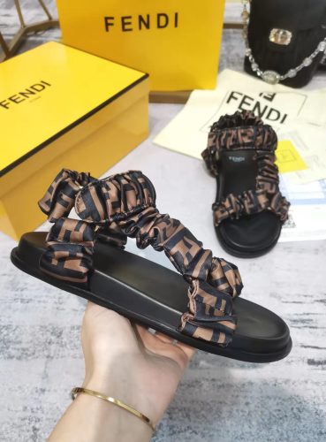 Fendi Womens Shoes Sandals Slippers Luxury Brand Fendi Feel Brown Satin Sandals Summer Slippers for Women with Original Box 8X8291AE7SF0R7V