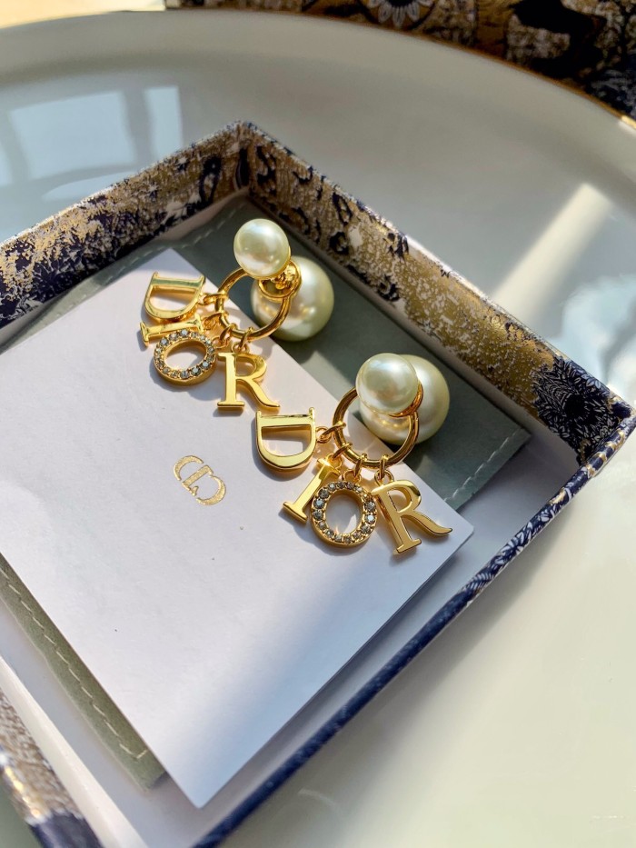 Dior Luxury Womens Earrings DIOR TRIBALES EARRINGS Gold-Finish Metal with White Resin Pearls and White Crystals with Original Box