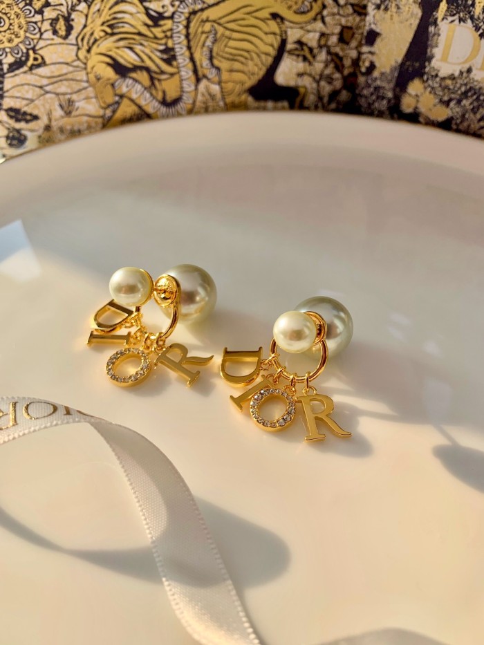 Dior Luxury Womens Earrings DIOR TRIBALES EARRINGS Gold-Finish Metal with White Resin Pearls and White Crystals with Original Box