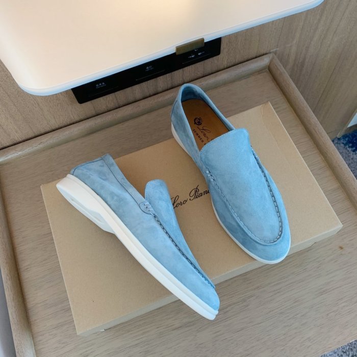 Loro Piana Womens Shoes Loafers Casual Design Luxury Brand Fashion Shoes for Women with Original Box Light Blue
