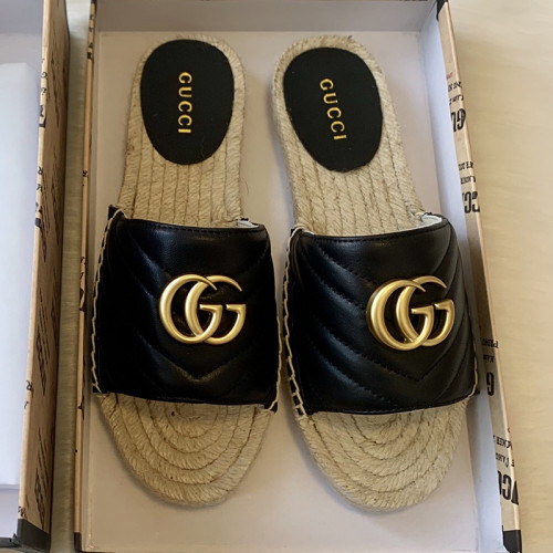 Gucci Womens Shoes Double G Espadrilles 551890 BKO00 1000 Luxury Brand Black Leather Platform Espadrille With Double G with Original Box