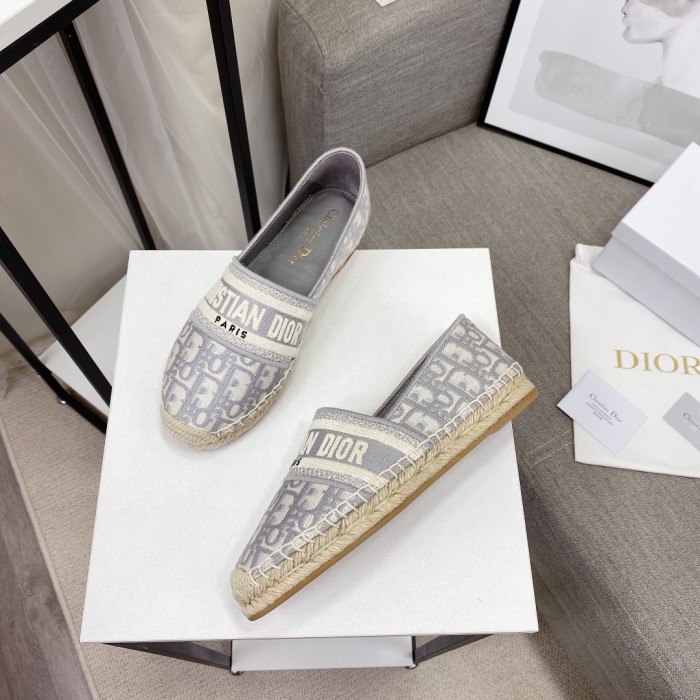 Dior Womens Shoes DIOR GRANVILLE ESPADRILLE Gray Dior Oblique Embroidered Cotton with Original Box KCB585OBE_S33G