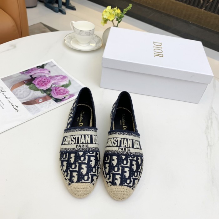 Dior Womens Shoes DIOR GRANVILLE ESPADRILLE Deep Blue Dior Oblique Embroidered Cotton with Original Box KDB585OBE_S56B