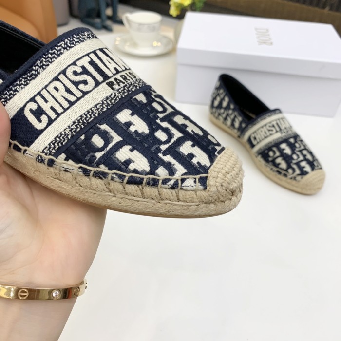 Dior Womens Shoes DIOR GRANVILLE ESPADRILLE Deep Blue Dior Oblique Embroidered Cotton with Original Box KDB585OBE_S56B