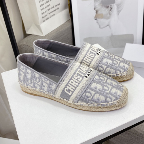 Dior Womens Shoes DIOR GRANVILLE ESPADRILLE Gray Dior Oblique Embroidered Cotton with Original Box KCB585OBE_S33G