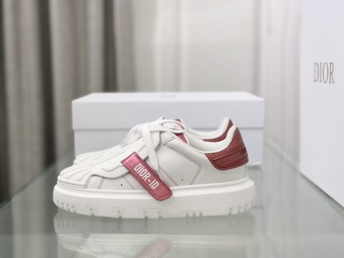 Dior Womens Shoes Sneakers Luxury Brand DIOR-ID SNEAKER White and Metallic Pink Calfskin with Original Box KCK278LCR_S58W