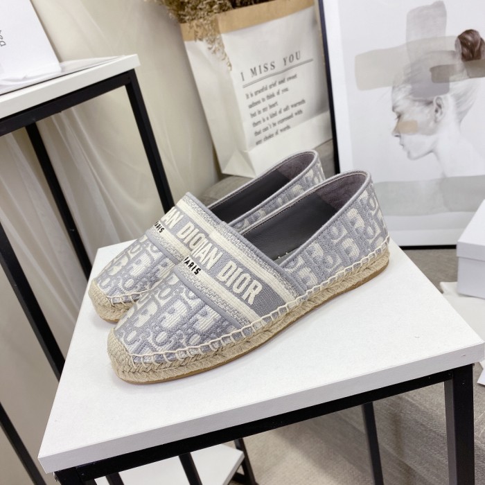 Dior Womens Shoes DIOR GRANVILLE ESPADRILLE Gray Dior Oblique Embroidered Cotton with Original Box KCB585OBE_S33G
