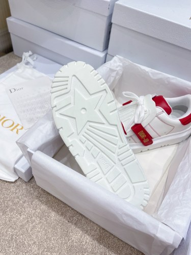 Dior Womens Shoes Sneakers Luxury Brand DIOR-ID SNEAKER White and Red Calfskin and Rubber with Original Box KCK278BCR_S31W