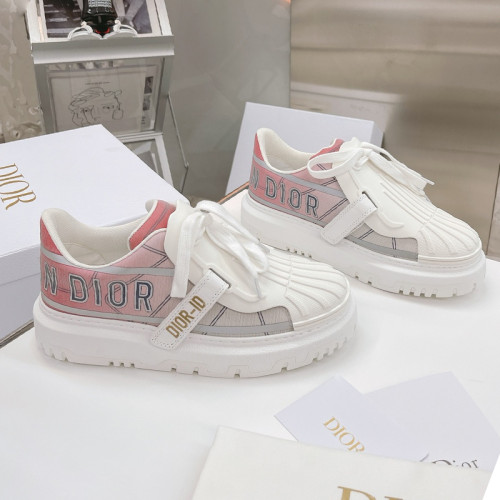 Dior Womens Shoes Sneakers Luxury Brand DIOR-ID SNEAKER White Calfskin Rubber with Original Box KCK334CLB_S24W