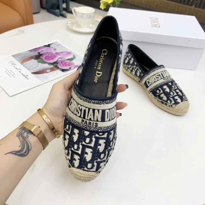 Dior Womens Shoes DIOR GRANVILLE ESPADRILLE Deep Blue Dior Oblique Embroidered Cotton with Original Box KDB585OBE_S56B