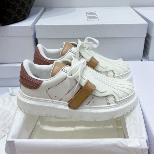 Dior Womens Shoes Sneakers Luxury Brand DIOR-ID SNEAKER White and Nude Calfskin and Rubber with Original Box KCK278BCR_S28W