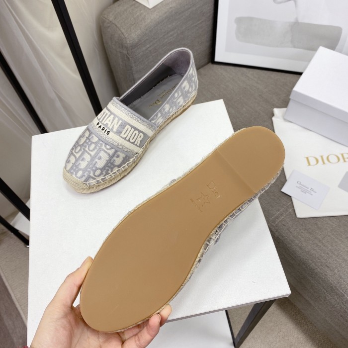 Dior Womens Shoes DIOR GRANVILLE ESPADRILLE Gray Dior Oblique Embroidered Cotton with Original Box KCB585OBE_S33G